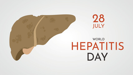 World Hepatitis Day. Health care concept, unhealthy liver illustration. Vector banner or postcard. - obrazy, fototapety, plakaty