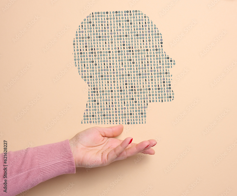 Aufkleber human head silhouette. artificial intelligence training based on the available information. processi