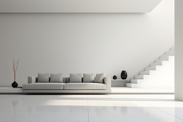 Room to Ascend: Spacious, Modern, Minimalist Living Room with Stairs