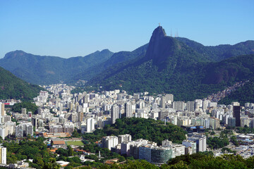 Rio de Janeiro cityscape with Botafogo neighborhood Saint Martha favela and Corcovado mountain, Rio...
