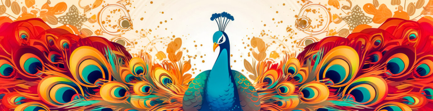 art colorful peacock bird, banner made with Generative AI