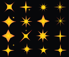 Minimalist silhouette stars icon, twinkle star shape symbols. Modern geometric elements, shining star icons, abstract sparkle colour symbol vector set