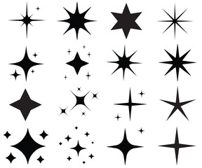 Star icons. Twinkling stars. Sparkles, shining burst. Christmas vector symbols isolated