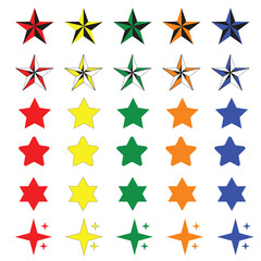 Obraz premium Star icons set. Unique color star sets. Twinkling stars. Sparkles, shining burst. Christmas vector symbols isolated. 3D trophy star icon.