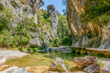 Parrizal de Beceite is located at the headwaters of the Matarraña River, in the surroundings of the Los Puertos Natural Park. In Beceite, province of Teruel, Aragon, Spain.