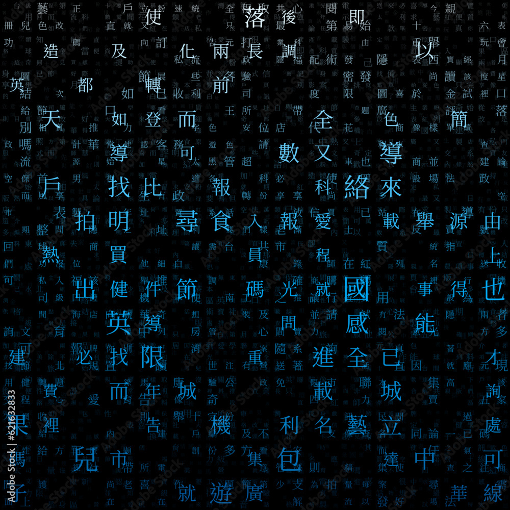 Poster letters grid background. random characters of chinese traditional alphabet. gradient matrix pattern.