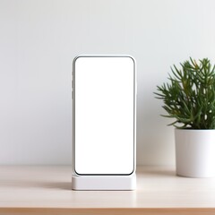 white screen smartphone in blur background