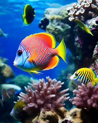 Obraz na płótnie Canvas coral reef with fish and coral great barrier reef colorful fishes harp focus underwater