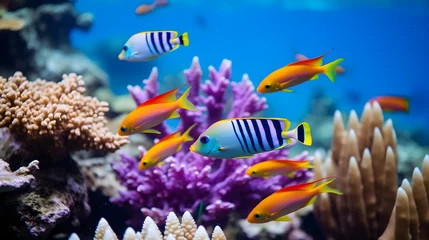 Fotobehang coral reef with fish and coral great barrier reef colorful fishes harp focus underwater © Stream Skins
