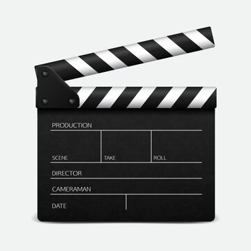 Clapper board on white background. Film movie clapper board. Vector illustration.