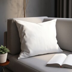 a white pillow sitting on top of a couch