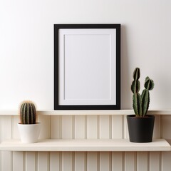a picture frame and a cactus in a pot