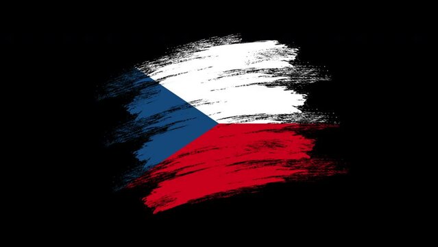 4K Paint Brush Czechia Flag with Alpha Channel Stock Video Waving Brushed Czech Banner. Transparent Background Texture Fabric Pattern High Detail. stock video
