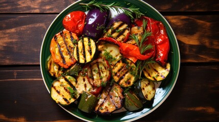 Fototapeta na wymiar grilled vegetables with herbs. vegetarian