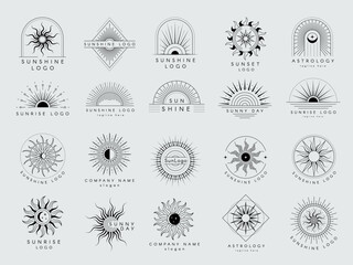 Decorative sun. Shine stylized sun emblems linear starburst template for logo design recent vector collection with place for text