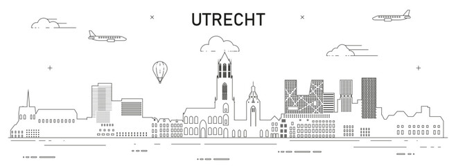 Utrecht skyline line art vector illustration