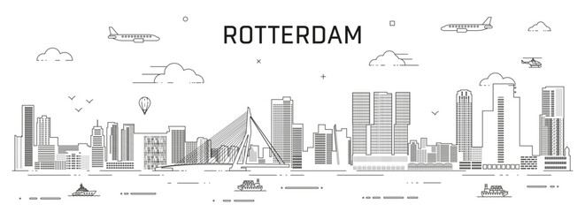 Naklejka premium Rotterdam skyline line art vector illustration