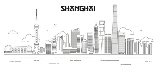 Obraz premium Shanghai skyline line art vector illustration
