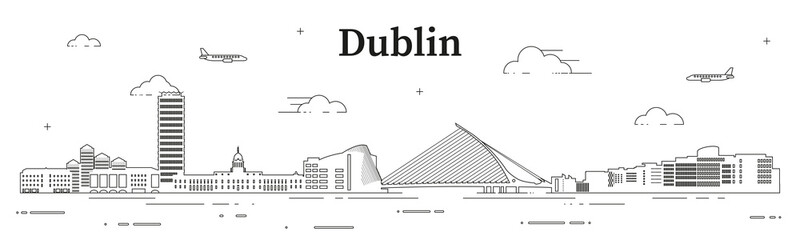 Fototapeta premium Dublin skyline line art vector illustration