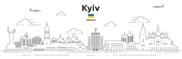 Kyiv skyline line art vector illustration