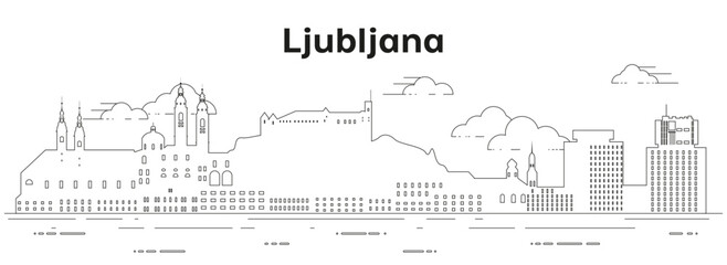 Ljubljana skyline line art vector illustration