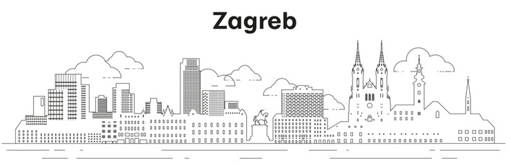 Zagreb skyline line art vector illustration