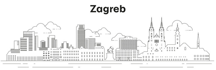 Fototapeta premium Zagreb skyline line art vector illustration