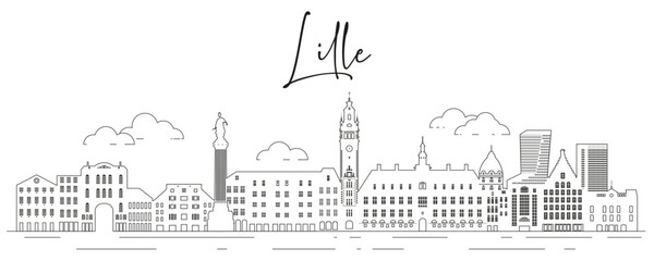 Lille skyline line art vector illustration - 621635427