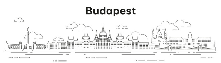 Fototapeta premium Budapest skyline line art vector illustration