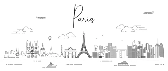 Foto auf Glas Paris skyline line art vector illustration © brichuas