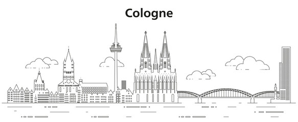 Cologne skyline line art vector illustration - obrazy, fototapety, plakaty
