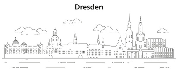 Dresden skyline line art vector illustration