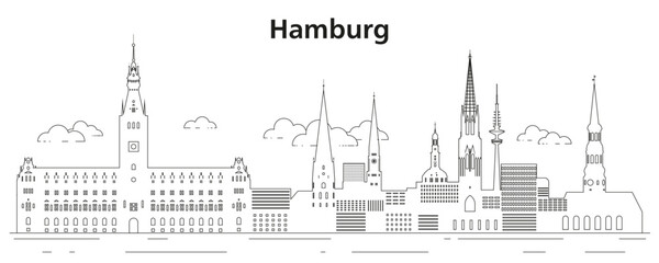 Hamburg skyline line art vector illustration