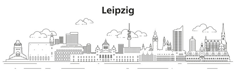 Obraz premium Leipzig skyline line art vector illustration