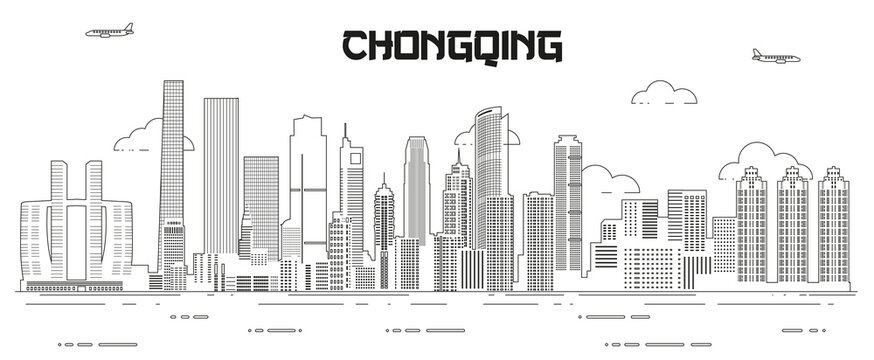 Chongqing skyline line art vector illustration