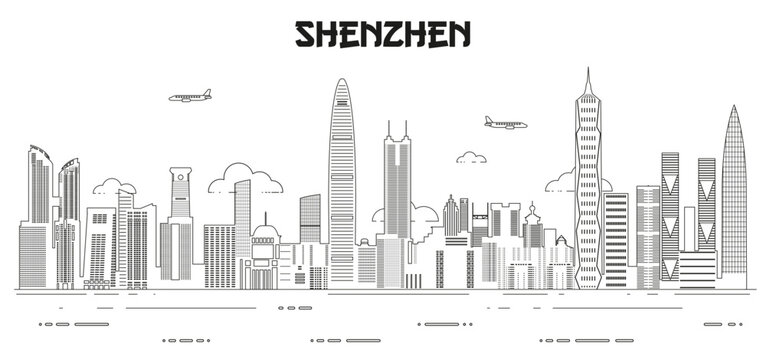 Shenzhen skyline line art vector illustration