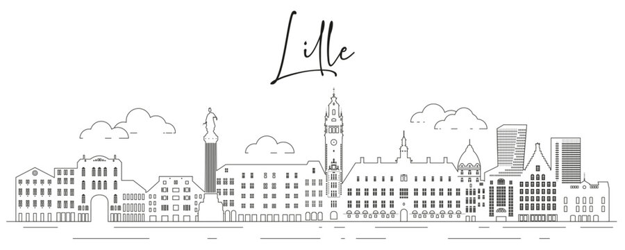 Lille skyline line art vector illustration