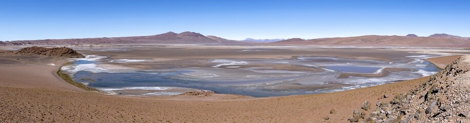 Driving through picturesque landscape at Paso de Jama, one of the most important mountain passes between Argentina and Chile; Traveling South America - Panorama