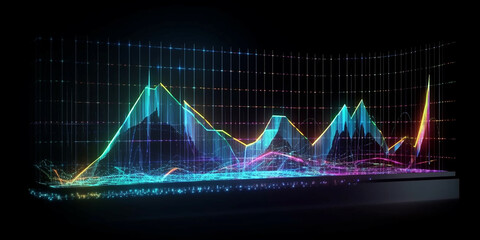 3D graph or chart in dark holographic style. Generative AI