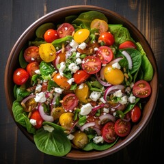 overhead shot of a colorful salad with spinach, generative ai