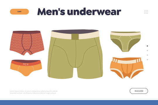 Landing page design template offering variety of men underwear different model of underpants