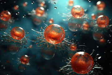 Computer-generated render of T-cells or cancer cells. Generative Ai, Ai.