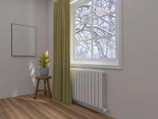 Obraz na płótnie Canvas Living room interior with battery 3d render, 3d illustration