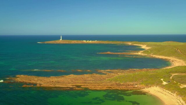 Cape Leeuwin Lighthouse located on the headland of Cape Leeuwin, the most south-westerly point on the mainland of the Australian Continent in Western Australia. 