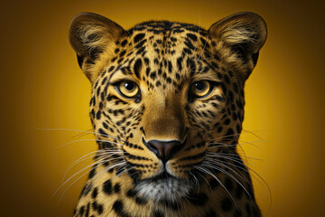 Fototapeta na wymiar Vibrant yellow background featuring a striking leopard. Generative Ai.