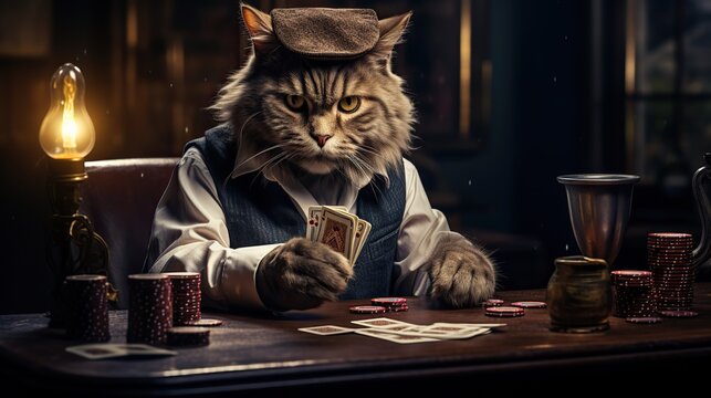 cat is playing cards ai generated image
