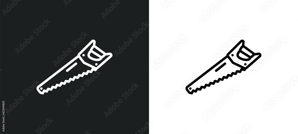 Poster handsaw outline icon in white and black colors. handsaw flat vector icon from construction and tools