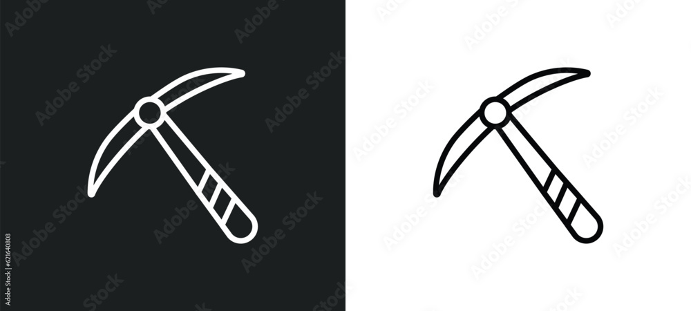 Aufkleber pickaxe outline icon in white and black colors. pickaxe flat vector icon from construction and tools