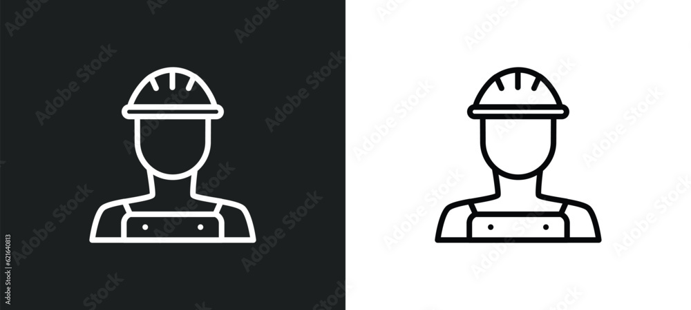 Poster mechanic working outline icon in white and black colors. mechanic working flat vector icon from cons