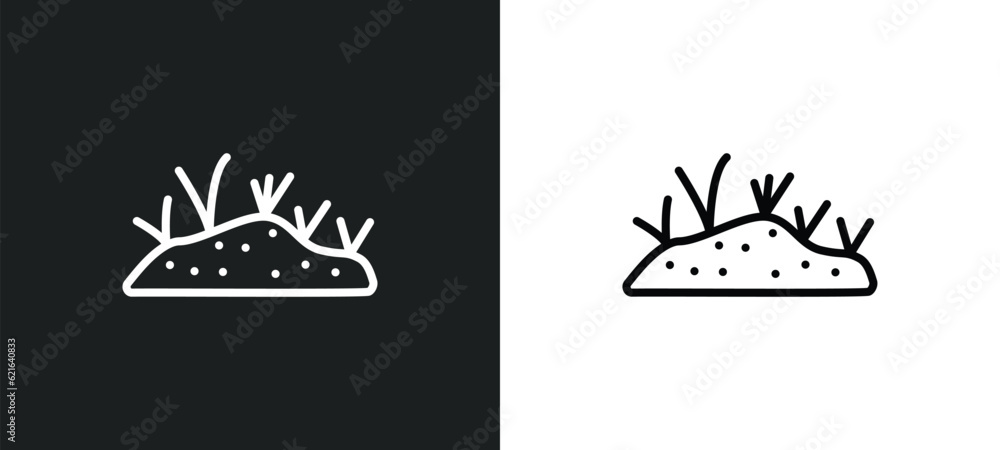 Poster soil outline icon in white and black colors. soil flat vector icon from construction and tools colle